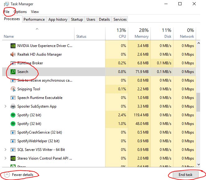 Windows 10 search not working